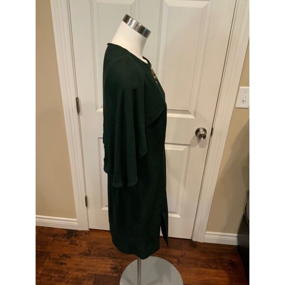 Megan Park Dark Green Cape Sleeve Bejeweled Dress, Size 2 - Picture 3 of 6
